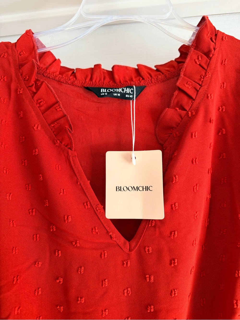BloomChic Red Long-Sleeve Pleated Midi Dress - Picture 2 of 4